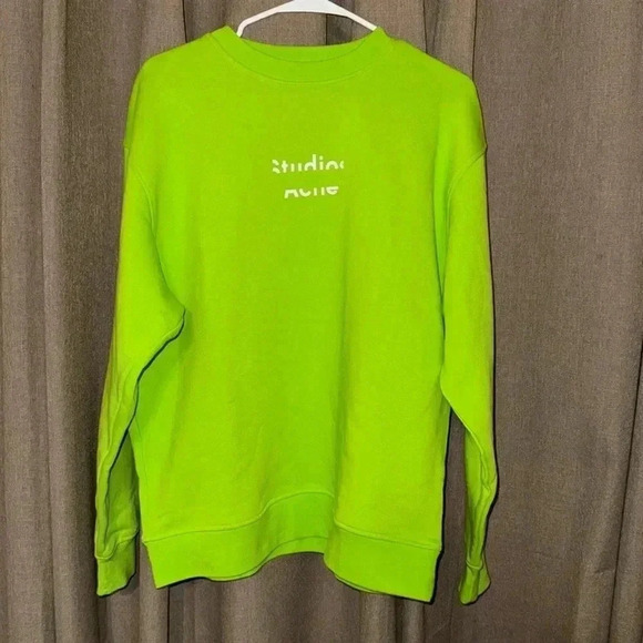 ACNE STUDIOS Auth LUX Nash Face Paint Neon Green Pullover Sweatshirt LS XS - Picture 1 of 11